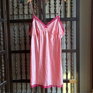 GILLIGAN & O'MALLEY Vtg Y2K Pink Satin & Lace Trim Slip Babydoll Mini Dress XXL